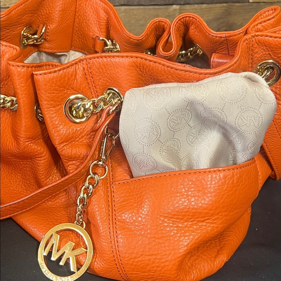 Michael Kors Orange/Rust Leather Hobo Shoulder Bag with gold hardware - Picture 8 of 16